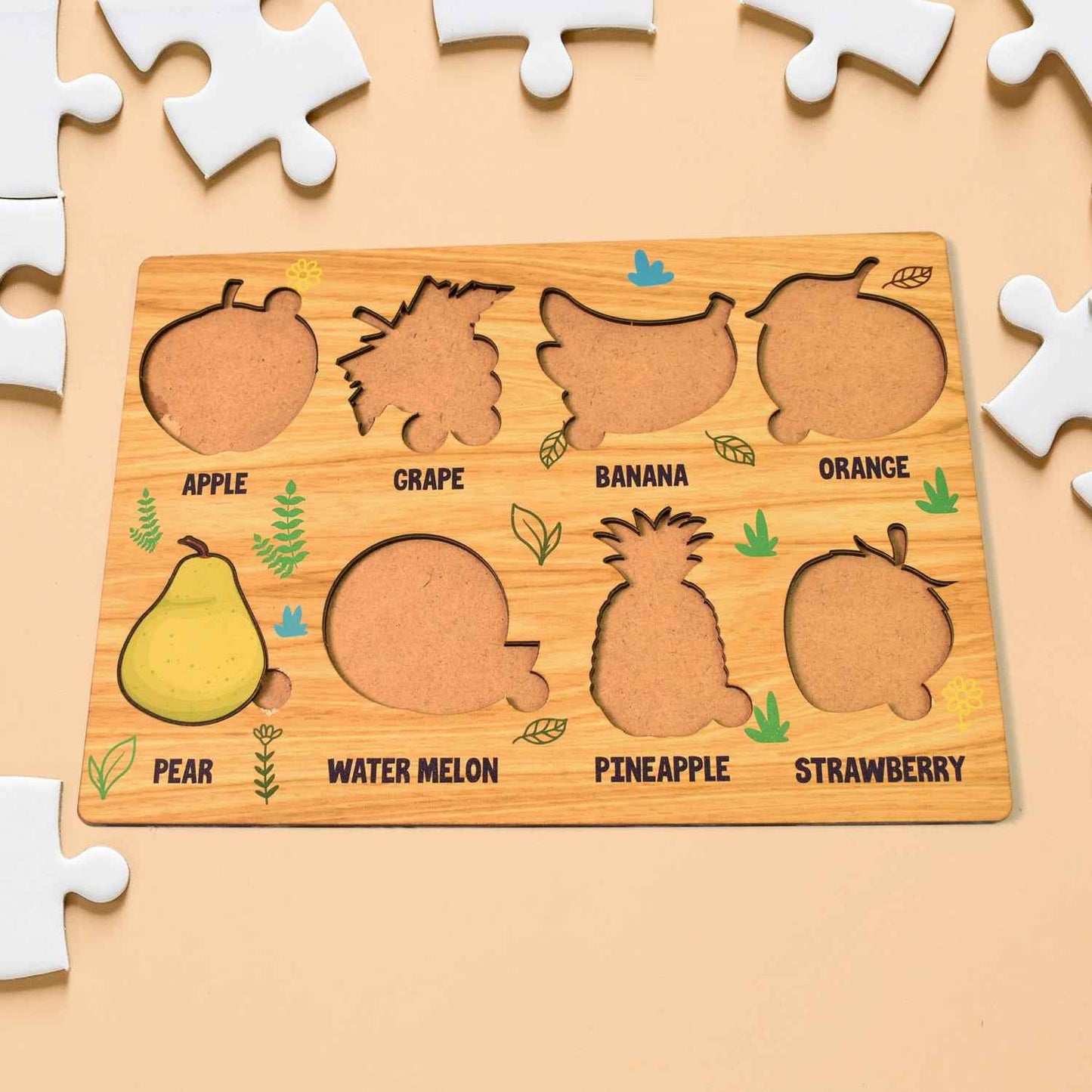 Wooden Fruits Puzzle Learning Educational Board (1 Set 2820 Cm)