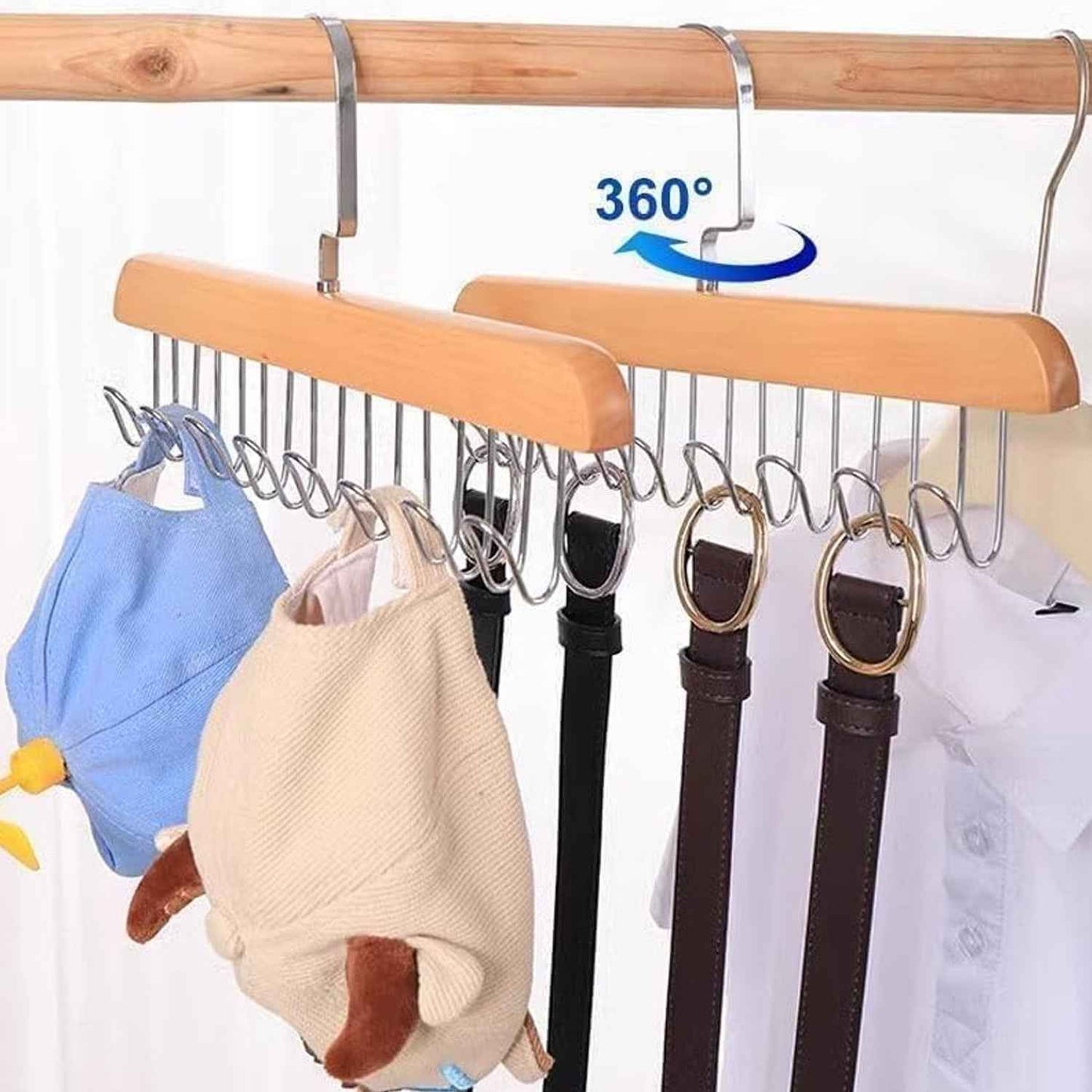 Space Saving 8 Hooks Wooden Hangers (Hanging Hook Included 1 Pc)