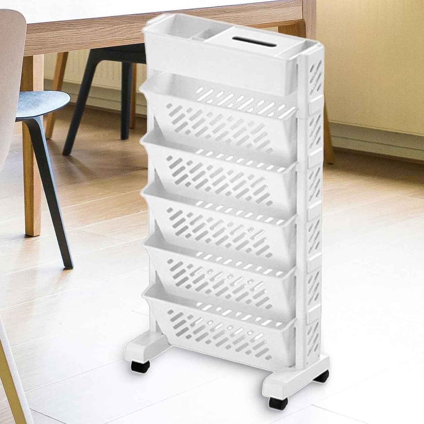 Movable Bookshelf Large Capacity Rotatable Plastic Rolling Organization Shelf Rack
