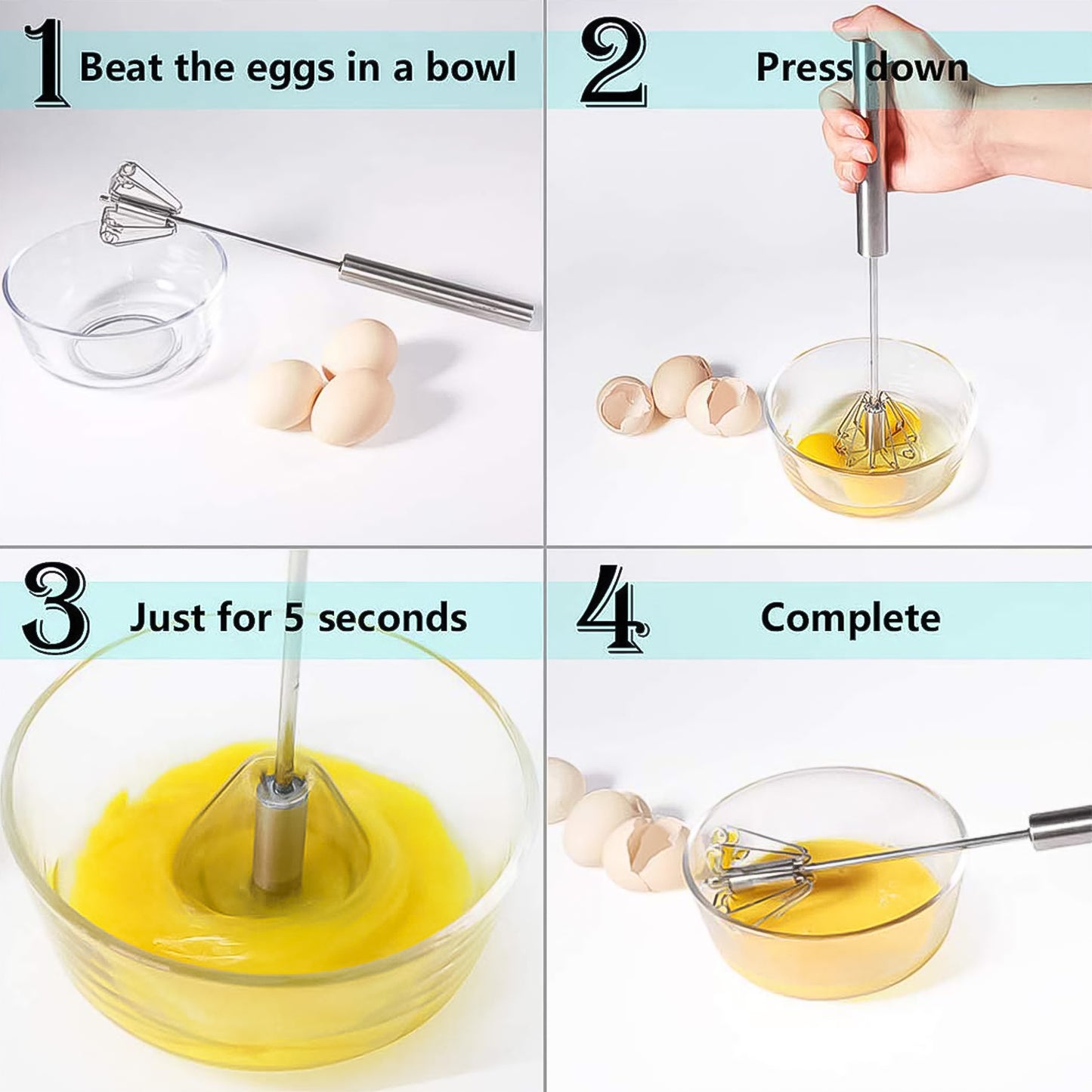 Hand Push Mixer Egg Whisk Stainless Steel Blender - Primesmart