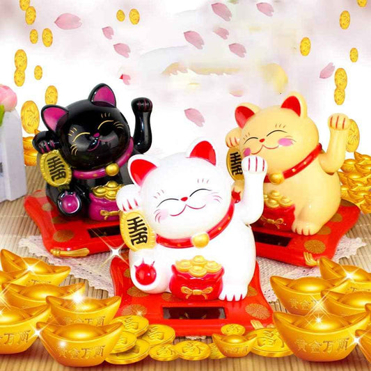 Solar Powered Happy Cat Beautiful With Arm Waves Wealth Cat (1 Pc Mix Color)