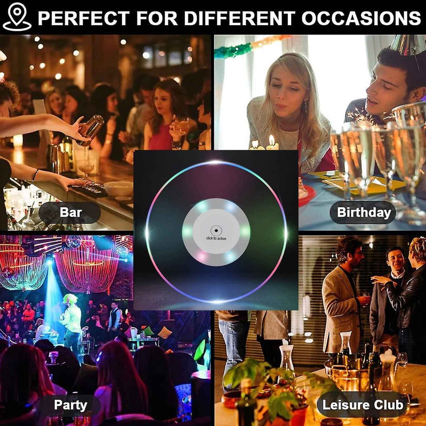 Colorful Led Cocktail Coaster Round