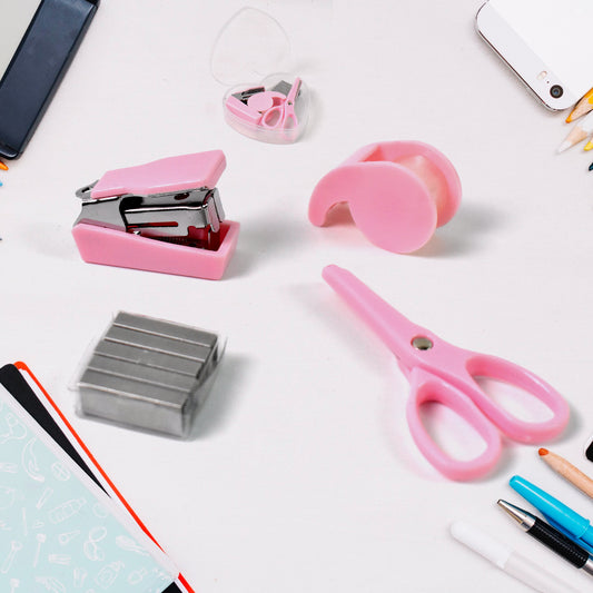 Mini Office Stationery Set Including Stapler Scissors Paper Clips Tape Dispenser Transparent Tape And Staples - Primesmart