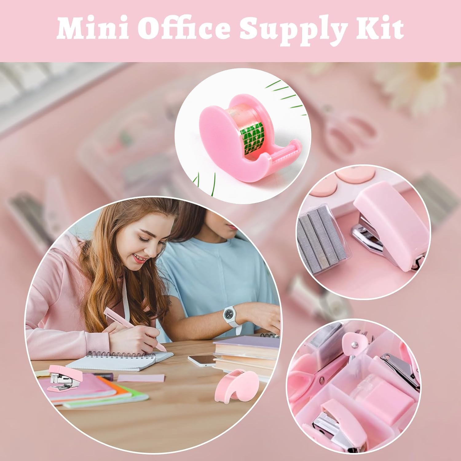 Mini Office Stationery Set Including Stapler Scissors Paper Clips Tape Dispenser Transparent Tape And Staples - Primesmart