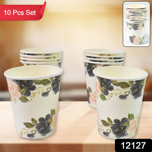 Disposable Paper Cups (10 Pcs Set  Mix Color  Design) - Primesmart