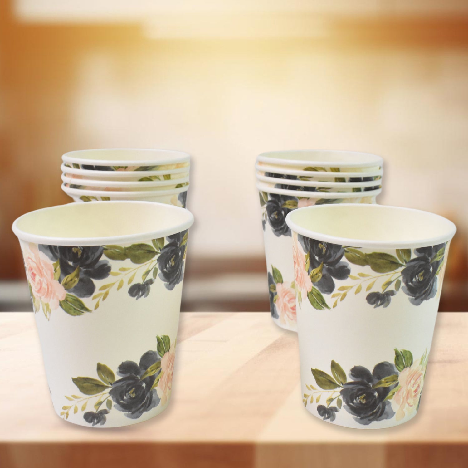 Disposable Paper Cups (10 Pcs Set  Mix Color  Design) - Primesmart