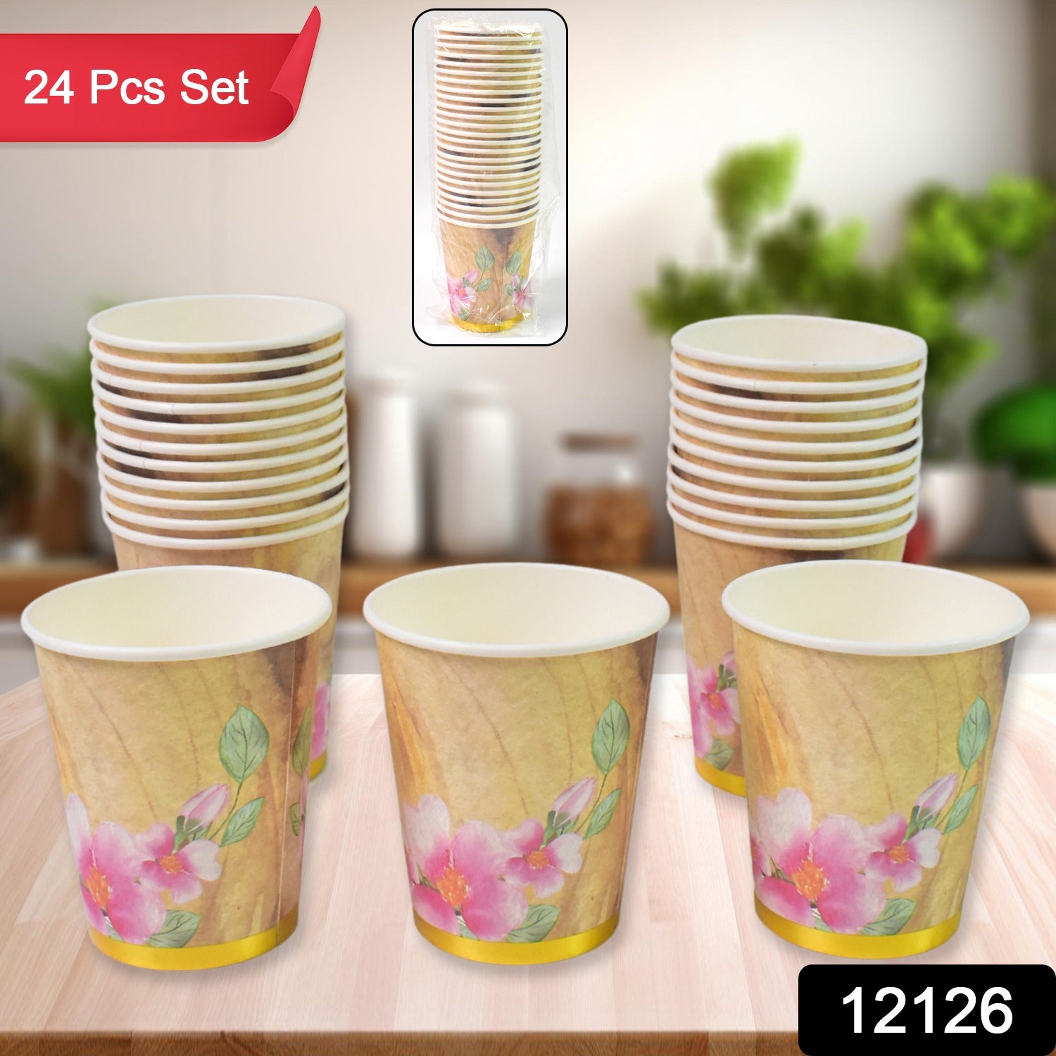 Disposable Paper Cups (24 Pcs Set  Mix Color  Design) - Primesmart