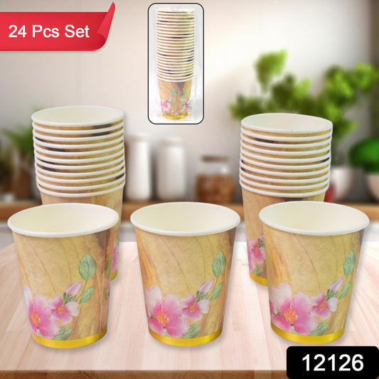 Disposable Paper Cups (24 Pcs Set  Mix Color  Design) - Primesmart