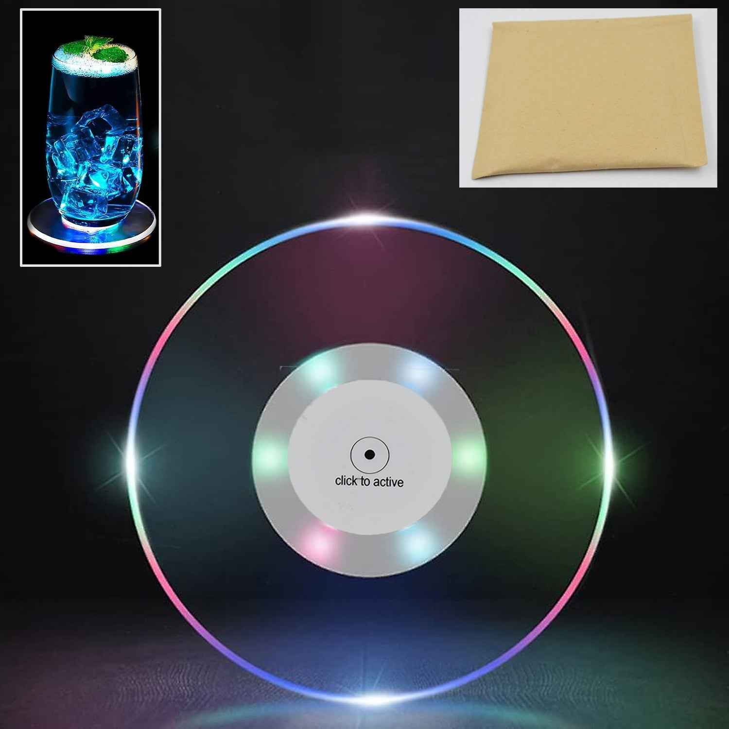 Colorful Led Cocktail Coaster Round