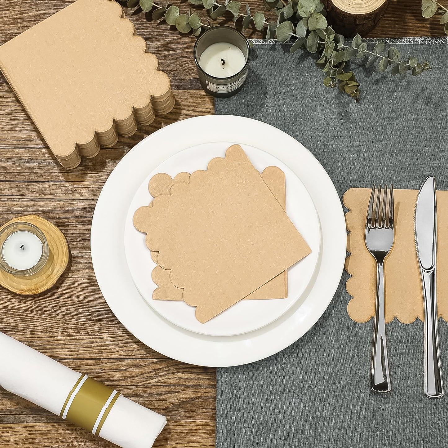 Disposable Scalloped Edge Tissue Napkins Set - Primesmart