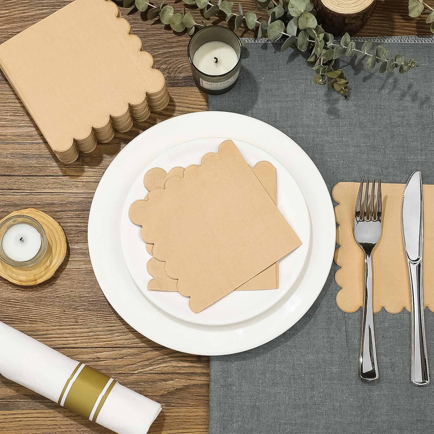 Disposable Scalloped Edge Tissue Napkins Set - Primesmart