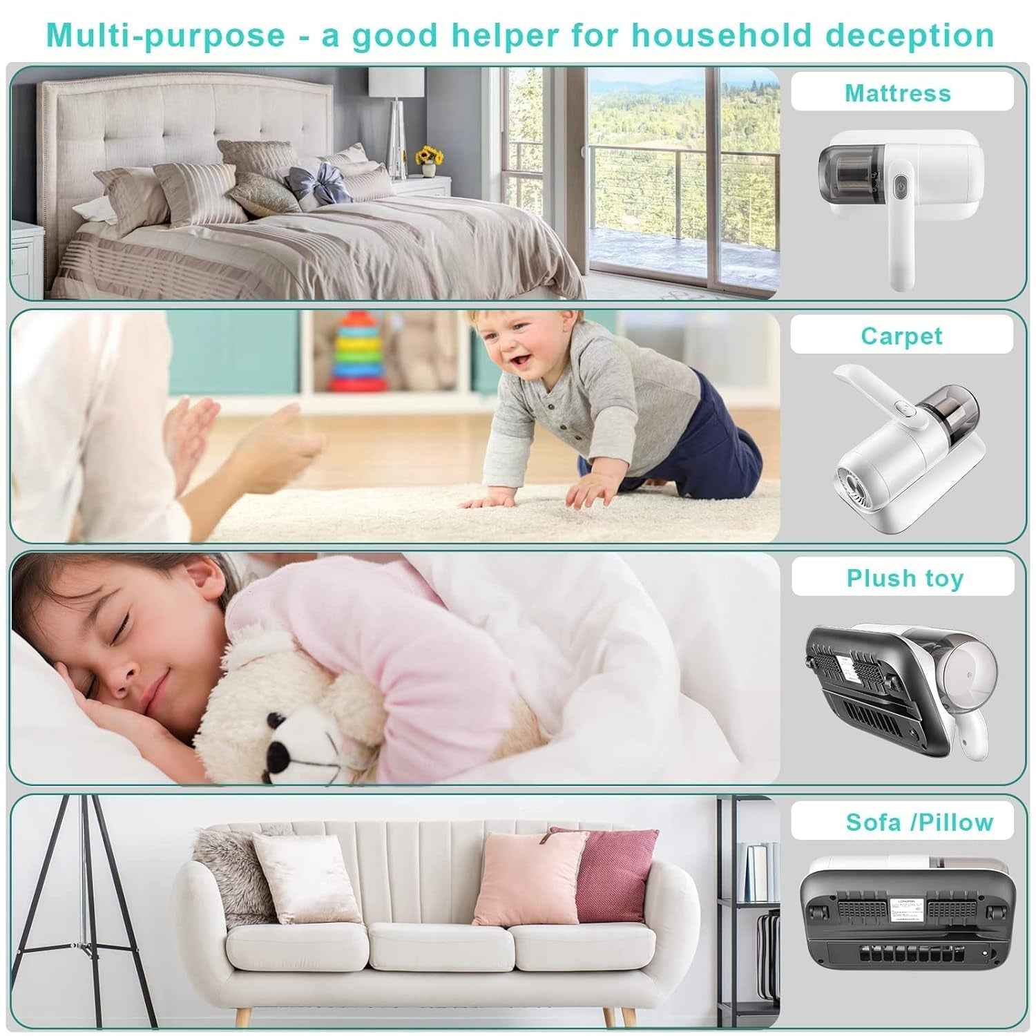 Powerful Suction Portable Handheld Vacuum Cleaner - Low Noise Vacuum Cleaner For Bed - Cordless Vacuum Cleaner For Car Seat Crevices Pillows Mattresses Sofas Wireless Anti Dust And Mite Cleaner