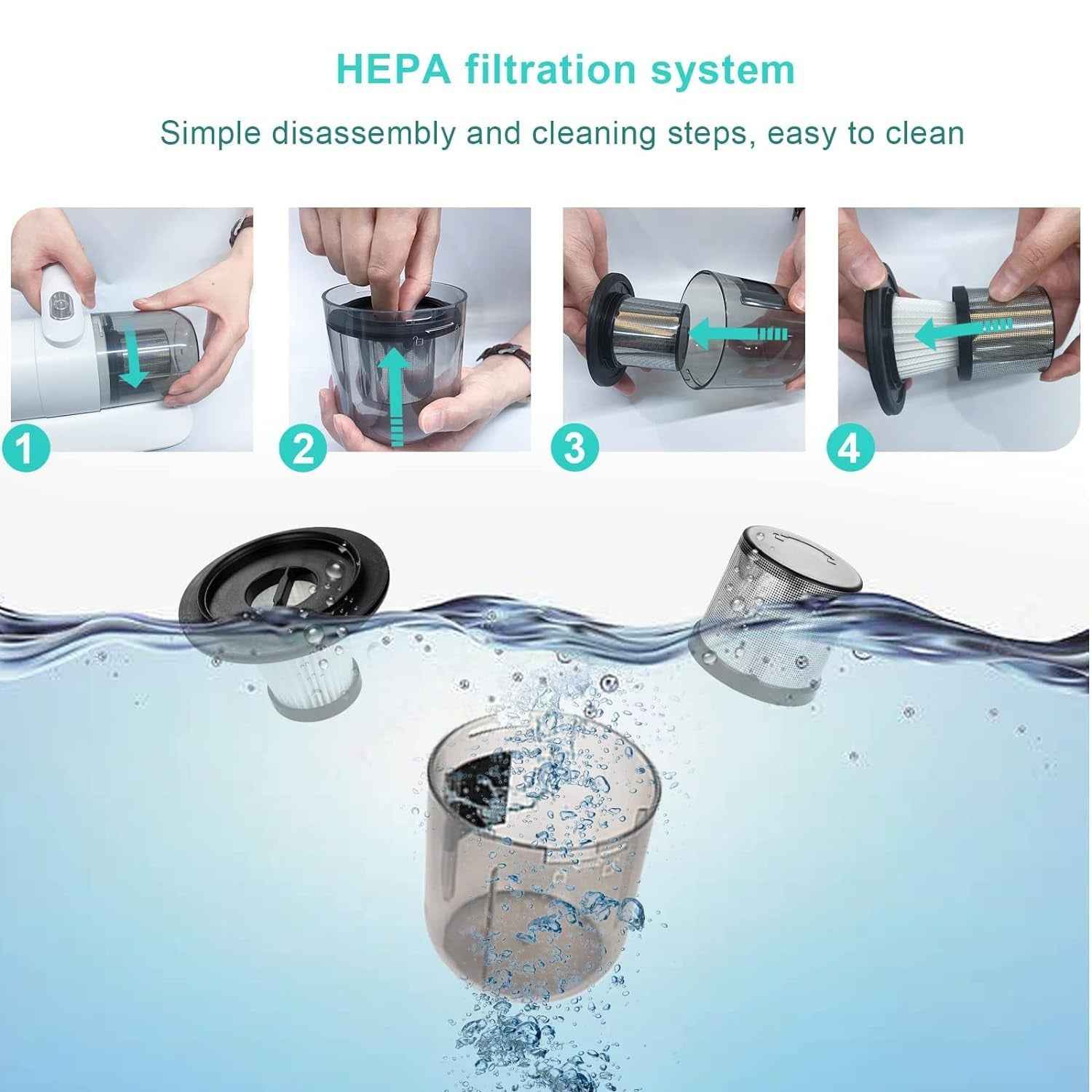 Powerful Suction Portable Handheld Vacuum Cleaner - Low Noise Vacuum Cleaner For Bed - Cordless Vacuum Cleaner For Car Seat Crevices Pillows Mattresses Sofas Wireless Anti Dust And Mite Cleaner